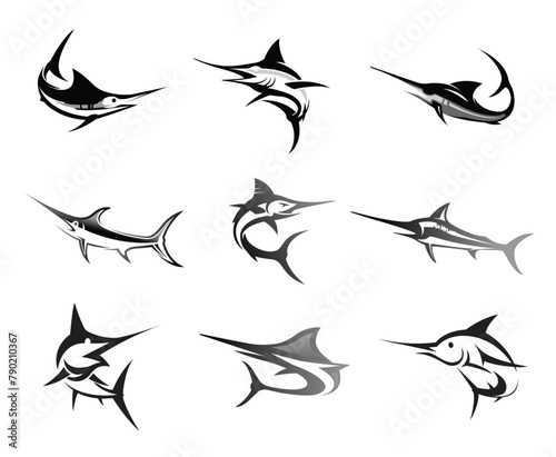 Creative Abstract Marlin Fish Collection Logo Design Symbol Icon Illustration
