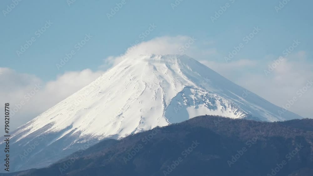 SHIZUOKA, JAPAN - MARCH 2024 : Close up time lapse shot of Mount Fuji with snow on top. Tallest Mountain in Japan. Shot in spring season, sunny daytime. Japanese nature concept video. SHIZUOKA, JAPAN - MARCH 2024 : Close up time lapse shot of Mount Fuji with snow on top. Tallest Mountain in Japan. Shot in spring season, sunny daytime. Japanese nature concept video.