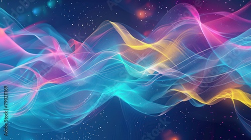 Color Music waves particles and lines. Dynamic wave background.