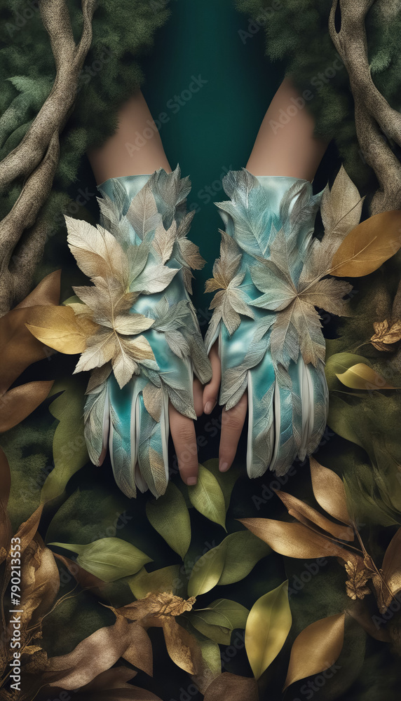 Obraz premium Ecological model in leaf costume
