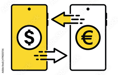 Currency exchange. money conversion.  dollar to euro icon concept for mobile app, ui and website. vector illustration on transparent background.