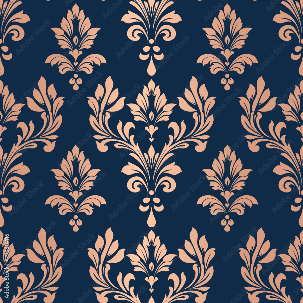 Gold and blue luxury vector seamless pattern. Ornament, Traditional, Ethnic, Arabic, Turkish, Indian motifs. Great for fabric and textile, wallpaper, packaging design or any desired idea.