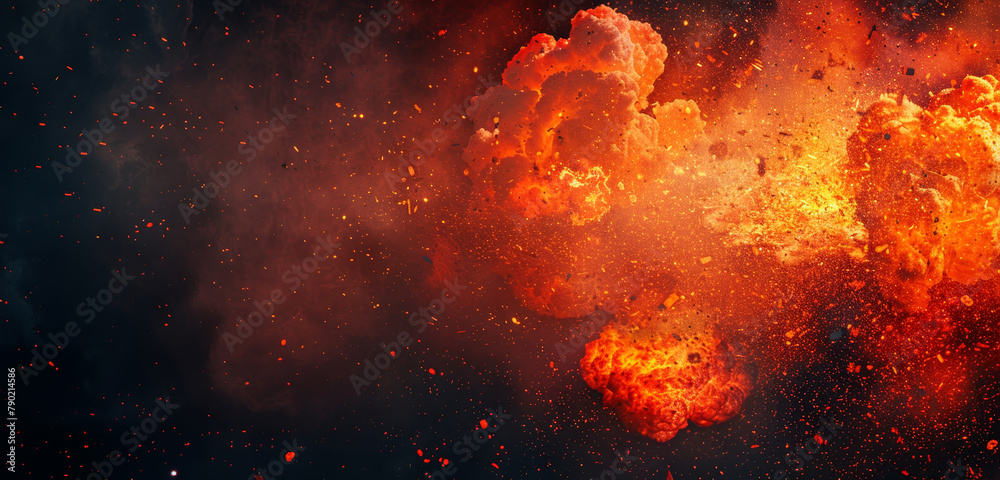 Intense fiery explosion with sparks on a black background. Intense fiery explosion with sparks on a black background.