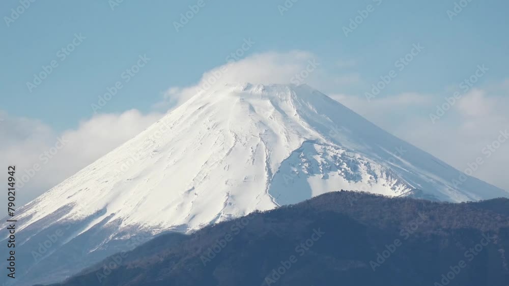 SHIZUOKA, JAPAN - MARCH 2024 : Close up time lapse shot of Mount Fuji with snow on top. Tallest Mountain in Japan. Shot in spring season, sunny daytime. Japanese nature concept video. SHIZUOKA, JAPAN - MARCH 2024 : Close up time lapse shot of Mount Fuji with snow on top. Tallest Mountain in Japan. Shot in spring season, sunny daytime. Japanese nature concept video.
