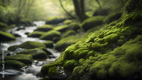 Emerald Moss on River Boulders