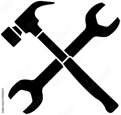 hammer illustration construction silhouette wrench logo work icon worker outline industry engineer labor equipment industrial repair black occupation hand shape day labour service for vector graphic