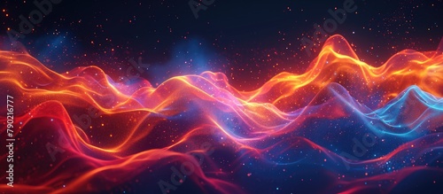 3D dynamic flow of colorful blue  orange  red waves and particles pulsates with vibrant energy