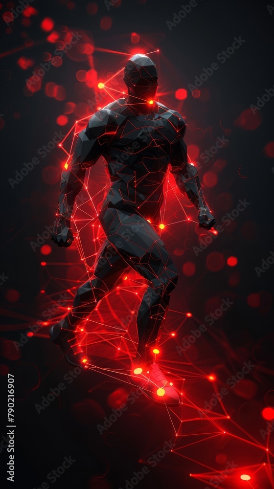 A black and red abstract man made of glowing lines A black and red abstract man made of glowing lines