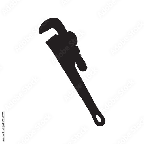 Pipe wrench silhouette vector icon illustration on white background