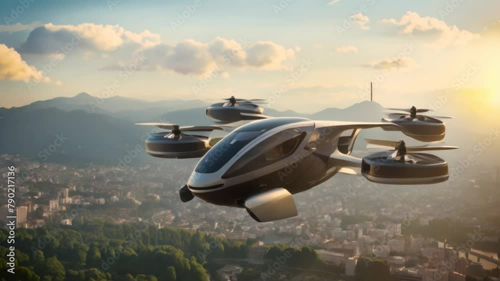 Urban Escape: EVTOL Journey from City to Suburb. Generative ai
