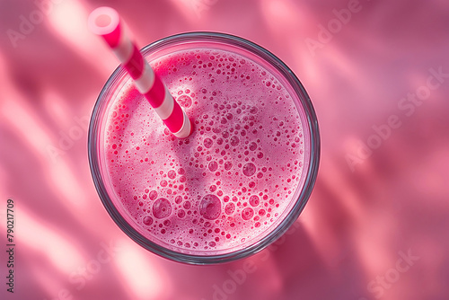 tasty strawberry shake or smoothie with drinking straw © Echelon IMG