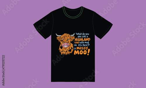 cow funn cartoon typography ai generated graphic tshirt design photo