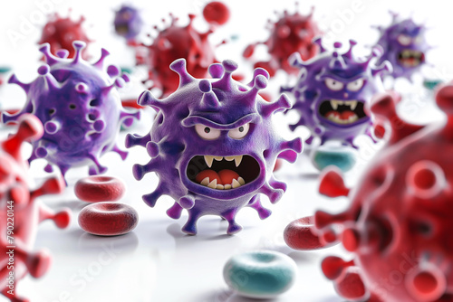 Angry 3D virus attack red blood cell inside human body