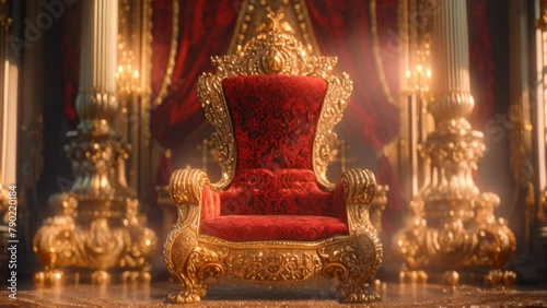 Regal Resplendence: Luxurious Throne Amidst Golden Opulence. Generative ai photo