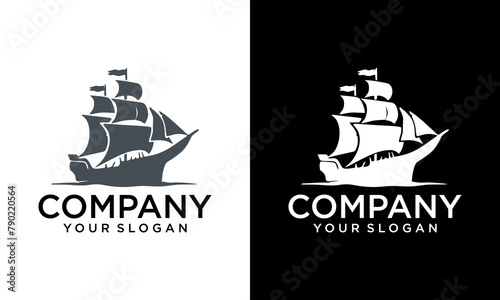 Vector sailing boat yacht logo vector illustration isolated on white. Yacht club logotype