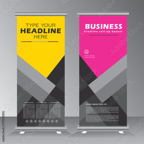 Business Roll Up Banner design template, Abstract Geometric vertical banner Vector illustration set, Roll up banner design set, presentation brochure flyer