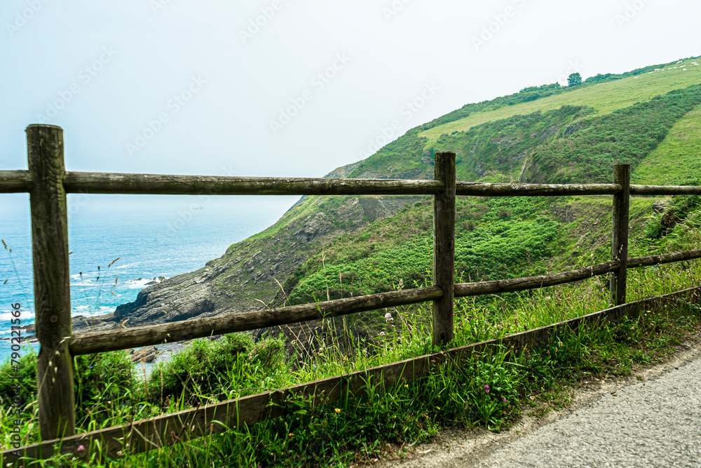 path with wooden fencing along the Atlantic Ocean, Northern Route Basque Country