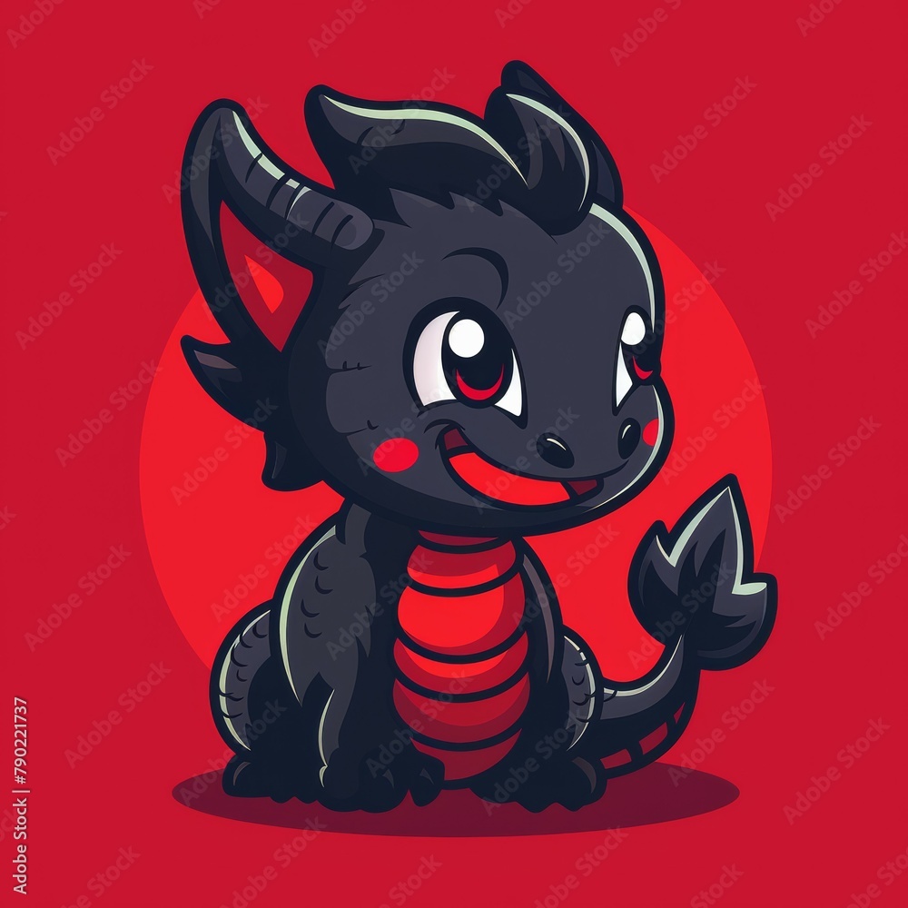 Chibi Dragon Red Background Illustration Chibi Dragon Red Background Illustration