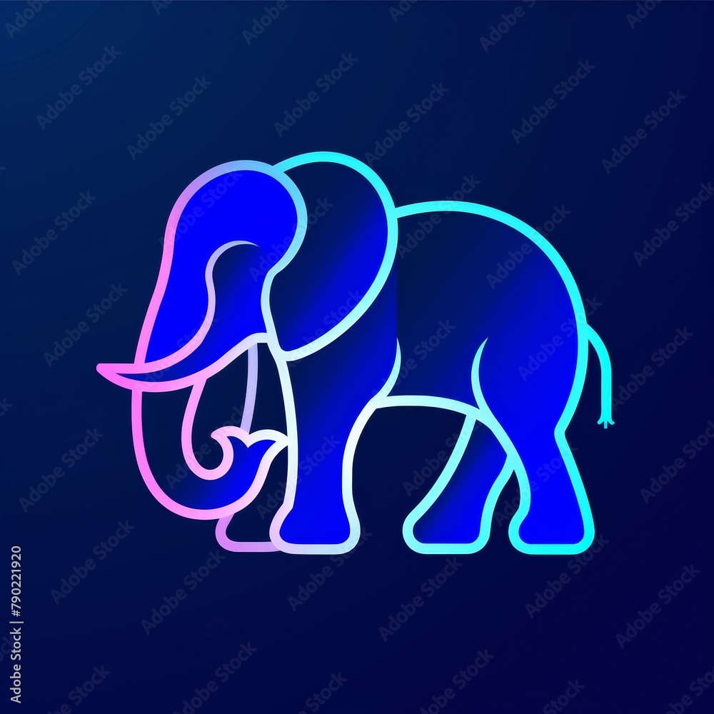 Elephant Line Art on Blue Background Elephant Line Art on Blue Background