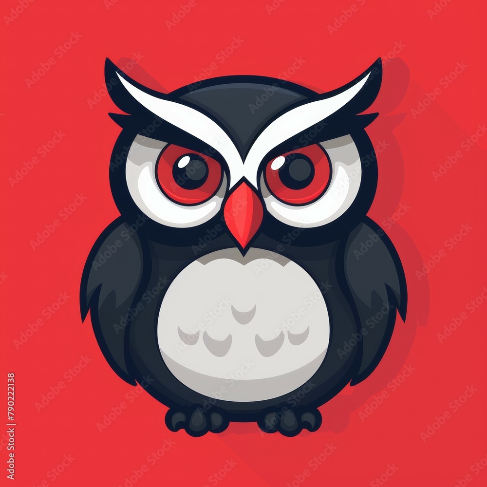 Flat Vector Logo of Owl Design Red Background