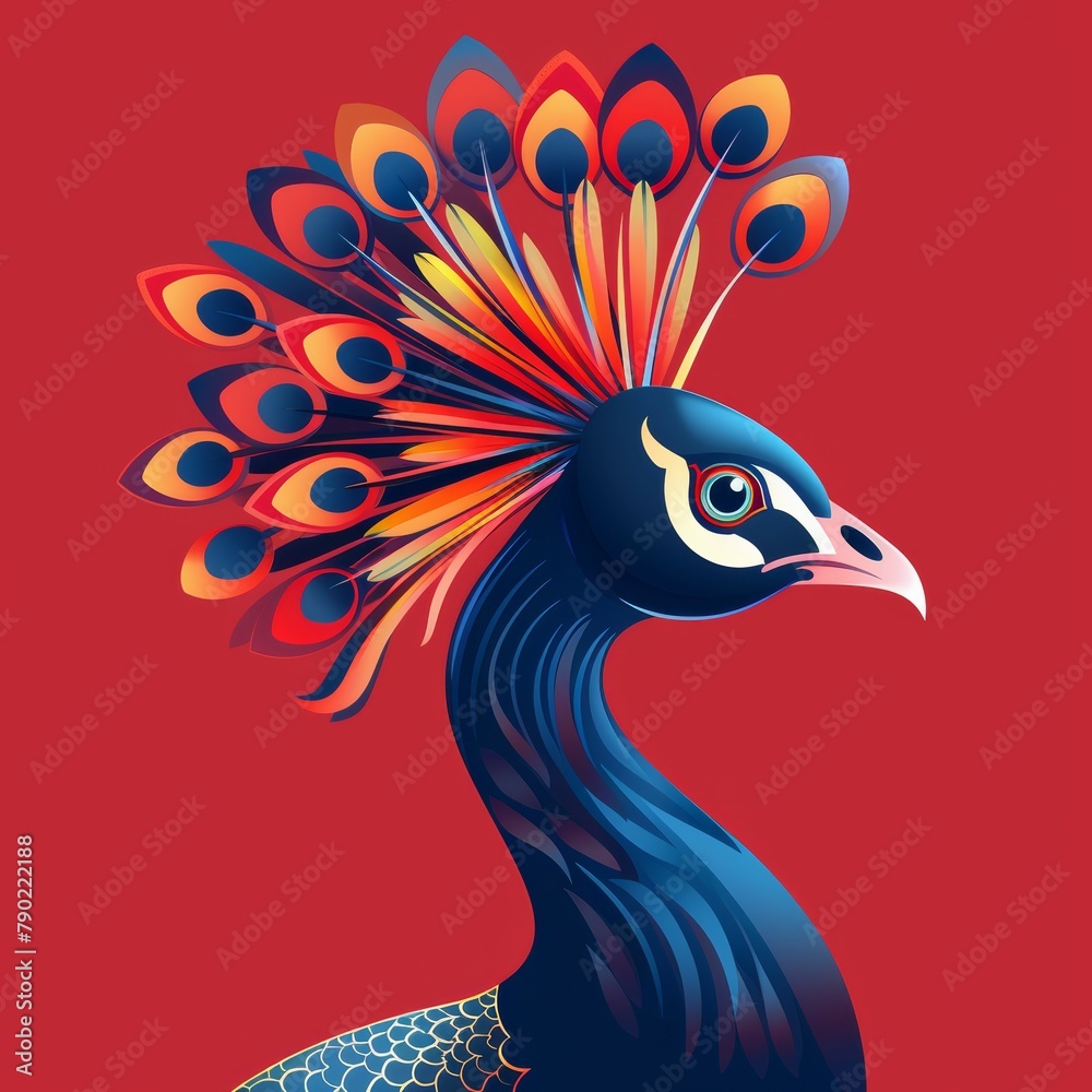 custom made wallpaper toronto digitalFlat Vector Logo of Peacock on Red Background