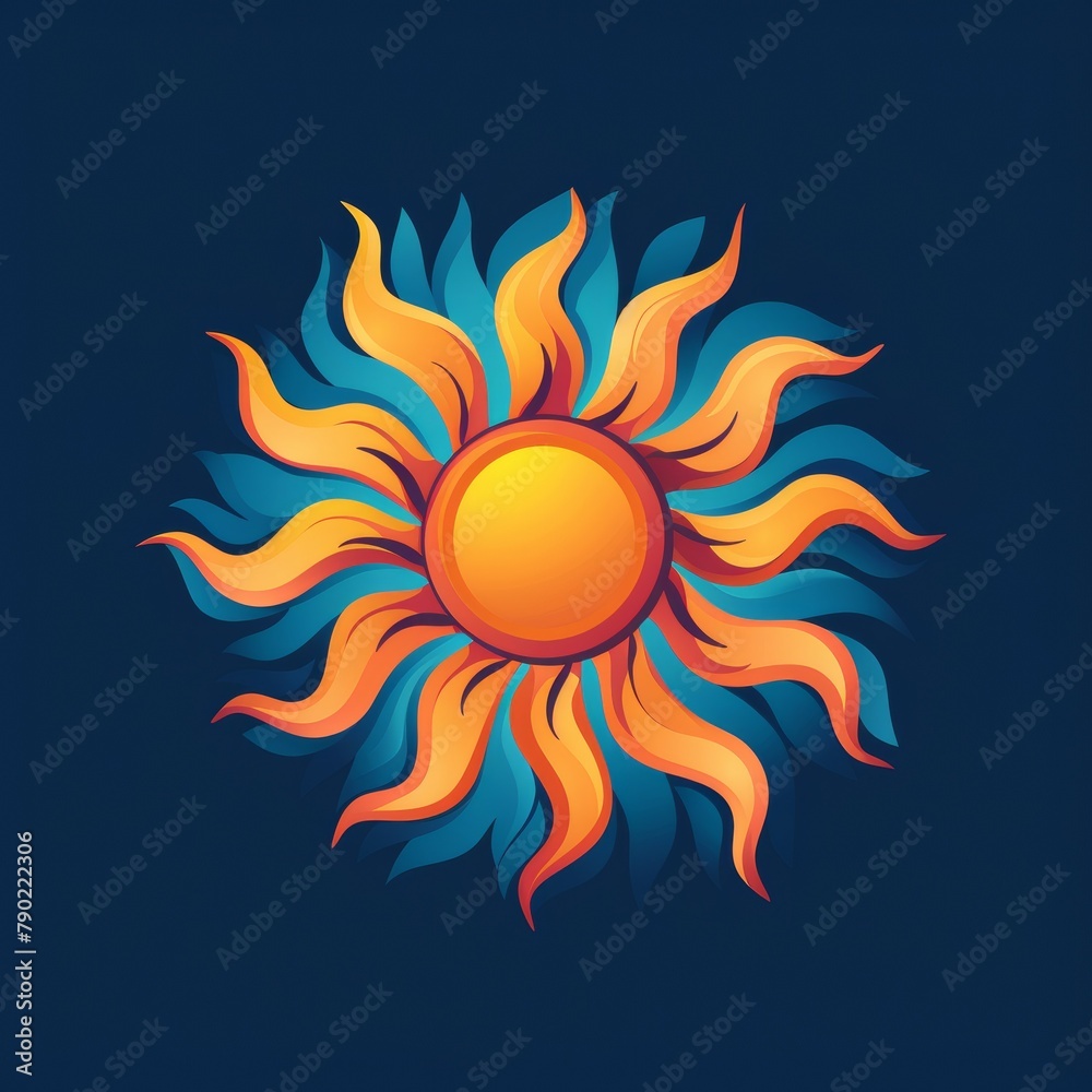 Flat Sun Logo Blue Background Flat Sun Logo Blue Background