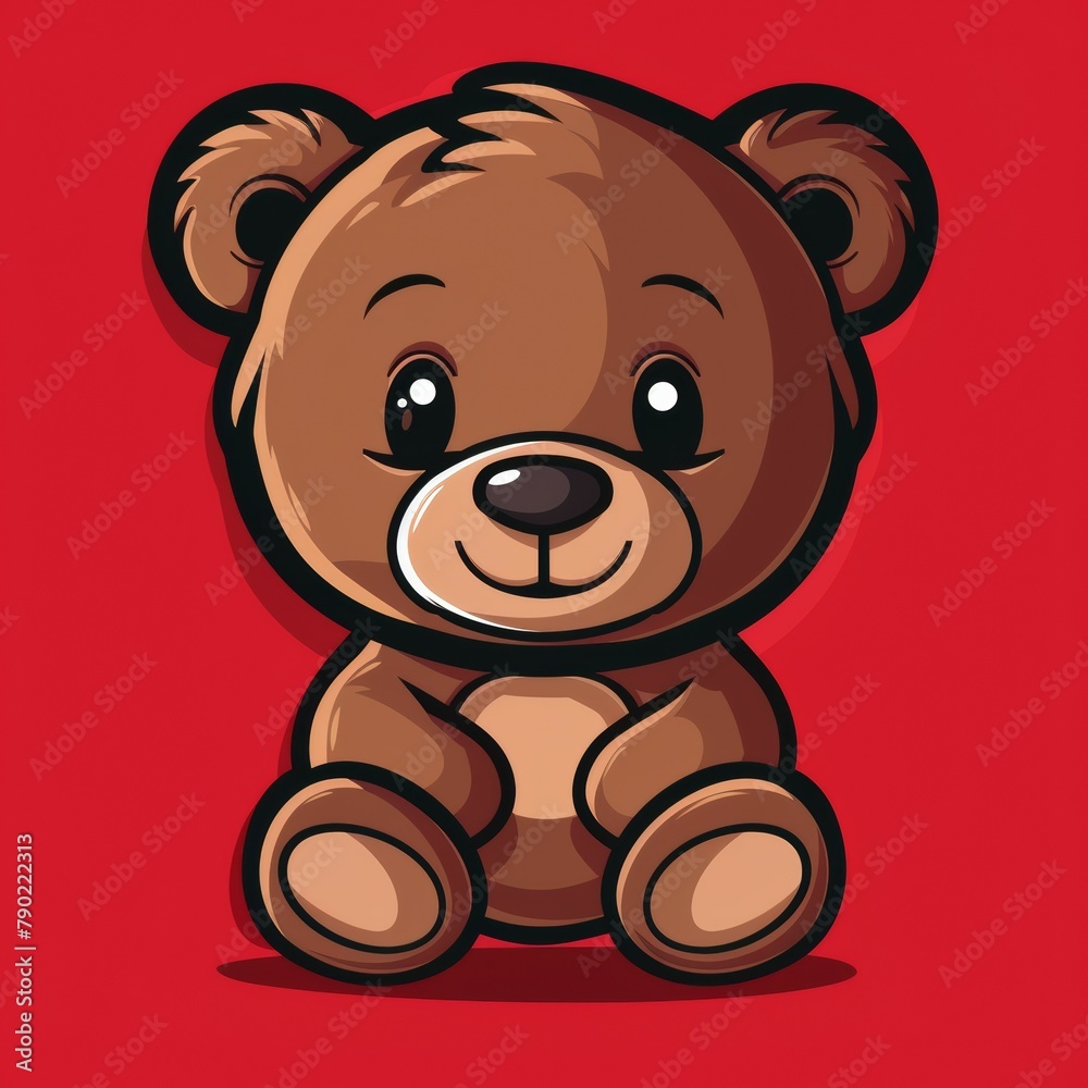 Flat Vector Logo of Teddy Bear Red Background Flat Vector Logo of Teddy Bear Red Background