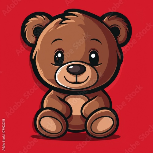Flat Vector Logo of Teddy Bear Red Background