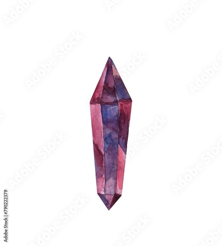 Crystal purple, gemstone, painted with watercolor paints, realistic, geology, mineral
