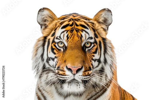 Close-Up Portrait of Majestic Tiger Against Pristine White Background