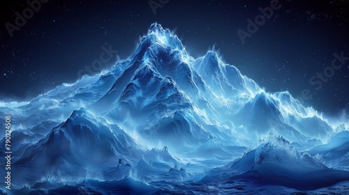 Majestic blue mountains illuminated by moonlight in a serene night landscape