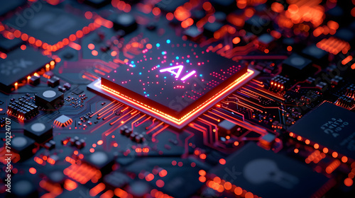 3D render AI artificial intelligence technology CPU central processor unit chipset on the printed circuit board. Advanced Processor Technology Concept. Computing and Engineering Design