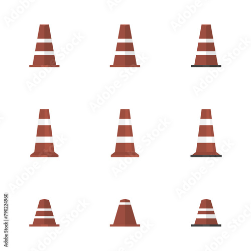 3D cone sign road repair, flat vector illustration.