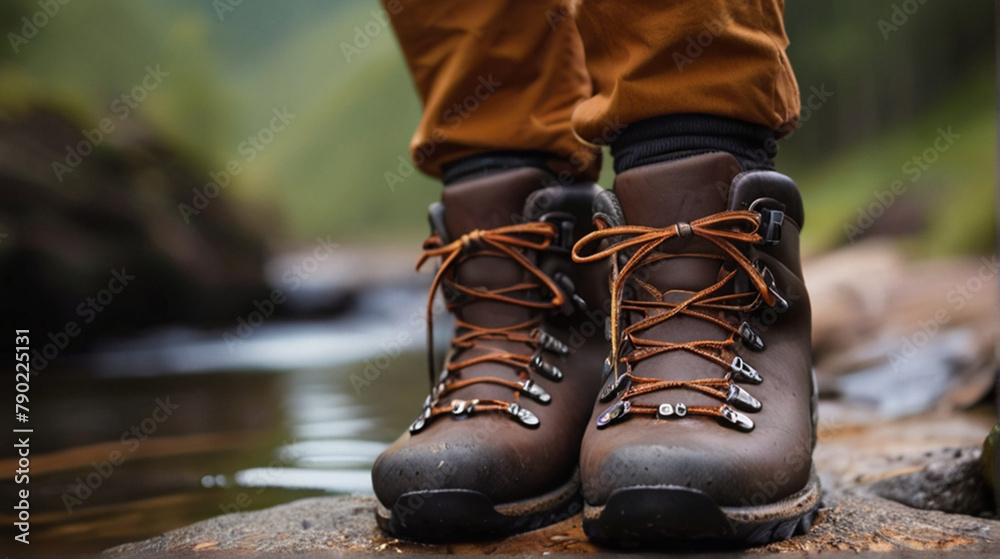 Modern waterproof hiking shoes, close up.