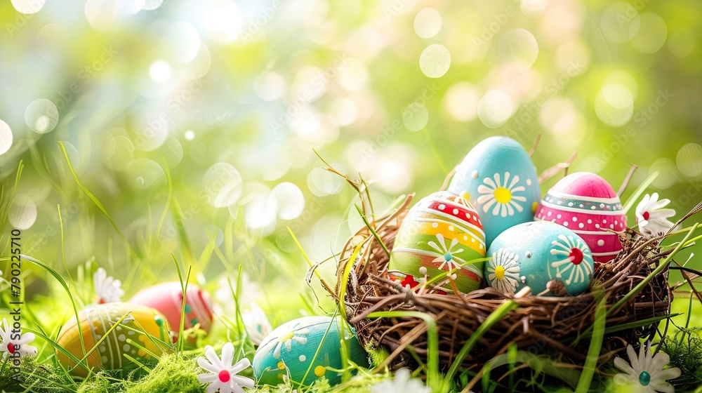 Vibrant Easter Eggs Basket in a Lush Garden Vibrant Easter Eggs Basket in a Lush Garden