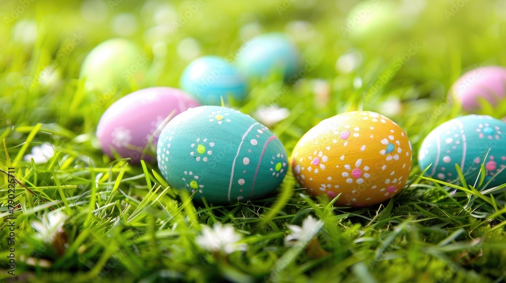Vibrant Collection of Easter Eggs in Outdoor Setting Vibrant Collection of Easter Eggs in Outdoor Setting