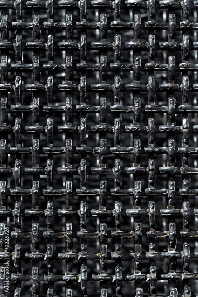 Fototapeta premium Linear black metal mesh, tightly spaced, seamless pattern, macro view, excellent for background textures