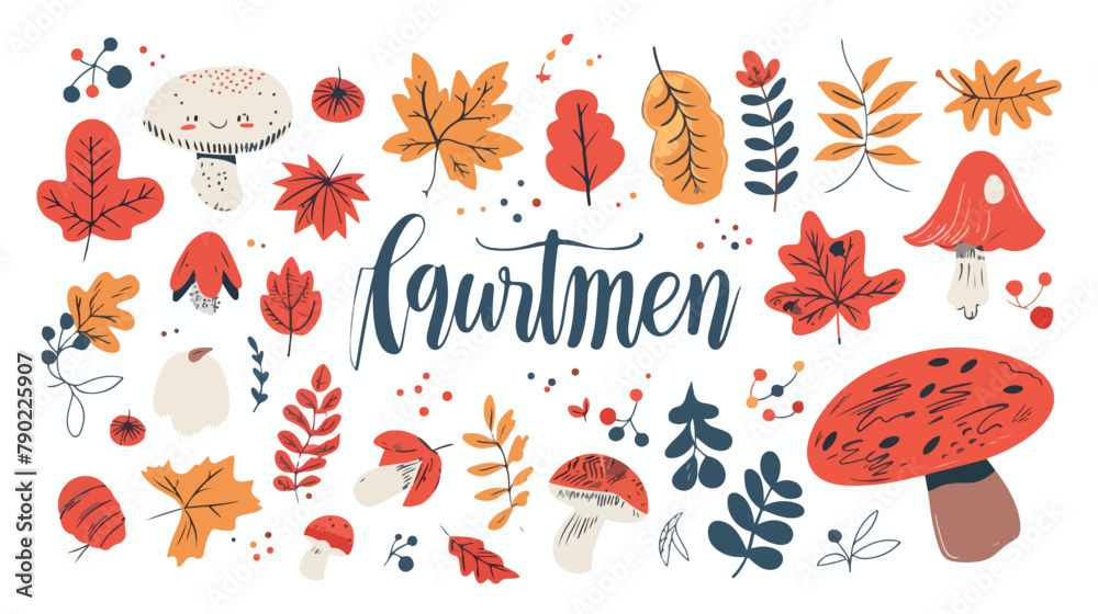 Autumn hand drawn lettering vector set. Fall season