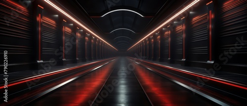 Realistic 3D geometric squares and lines creating a dark-toned minimalist metro,