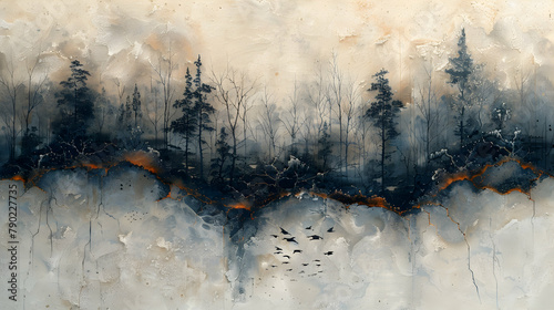 A bird's-eye view of a frozen tundra, the icy landscape broken only by the occasional dark figure of wandering wildlife
