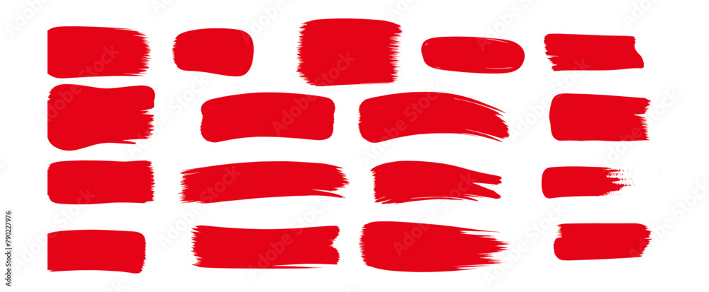 Red set paint stroke, ink brush, brush strokes, brushes, lines, frames, box, grungy. Grungy brushes collection. Brush stroke paint boxes on white background Red set paint stroke, ink brush, brush strokes, brushes, lines, frames, box, grungy. Grungy brushes collection. Brush stroke paint boxes on white background