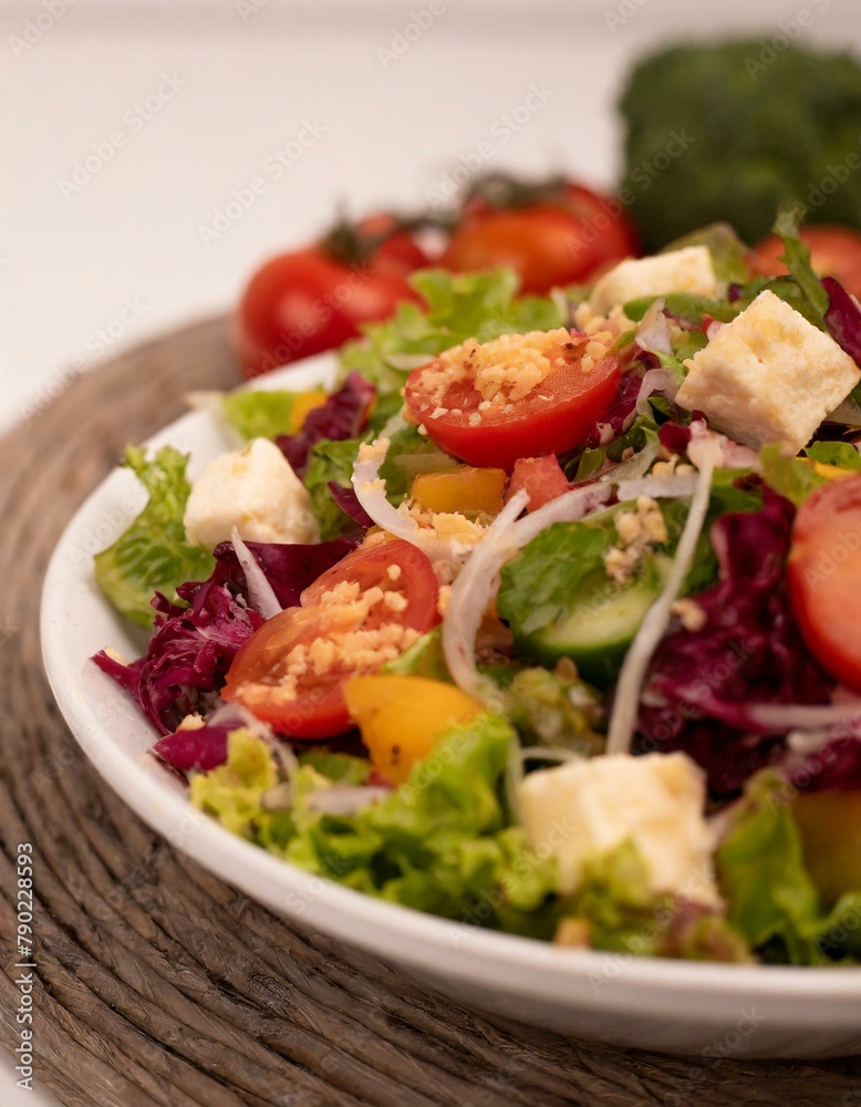 Close-up photographic detail of salad, summer atmosphere