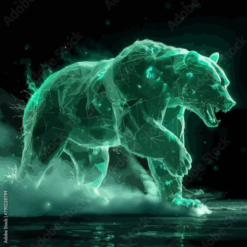 Light green heroic bear in action geometrical