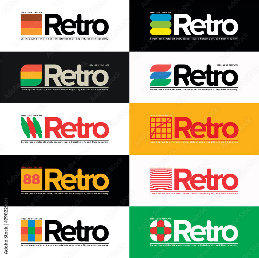 1980s logo template set, vector illustration