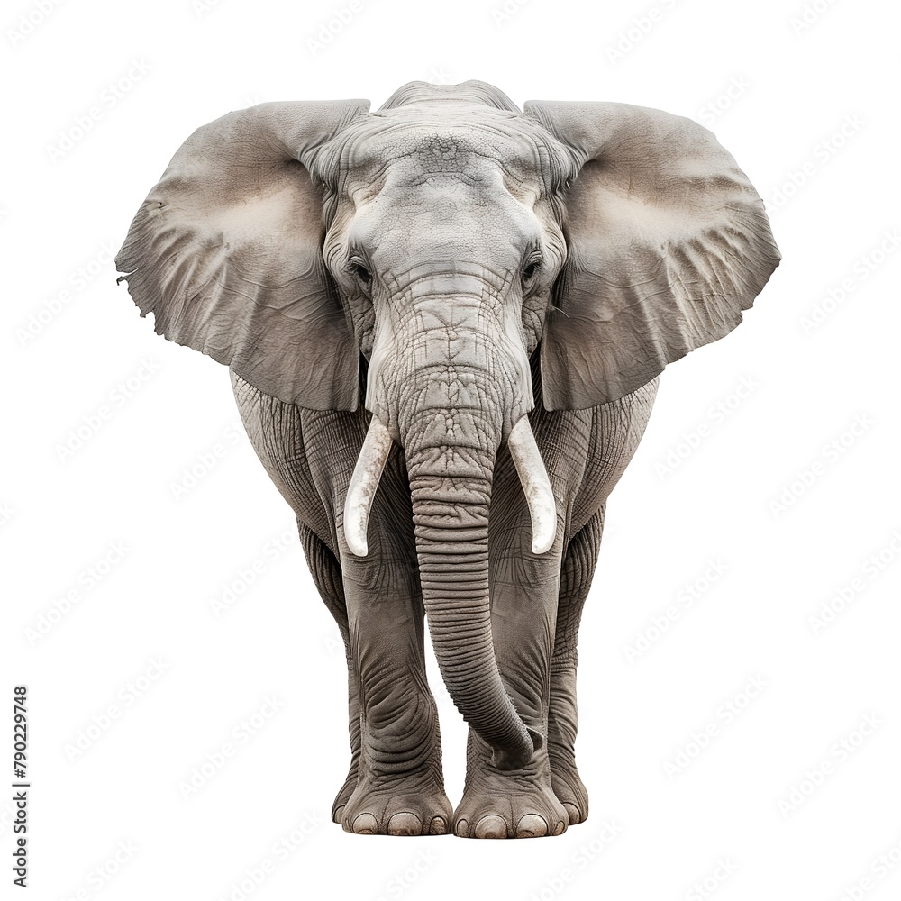 Fototapeta premium Graceful African Elephant Standing Tall Against Pristine White Background
