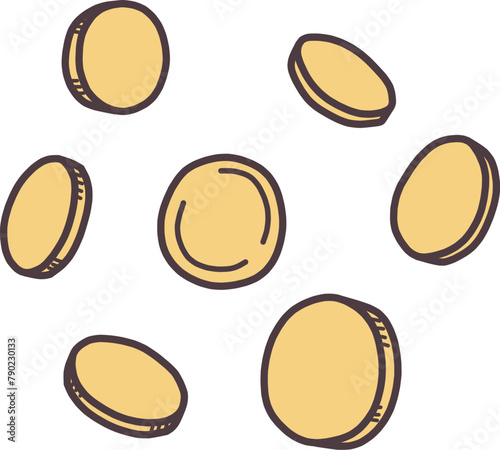 シンプルにデフォルメした色々な角度から見たコインのイラストセット