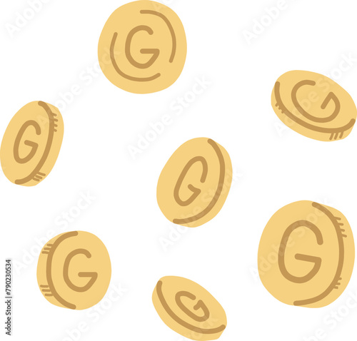 Gの文字が入った色々な角度から見たコインのイラストセット