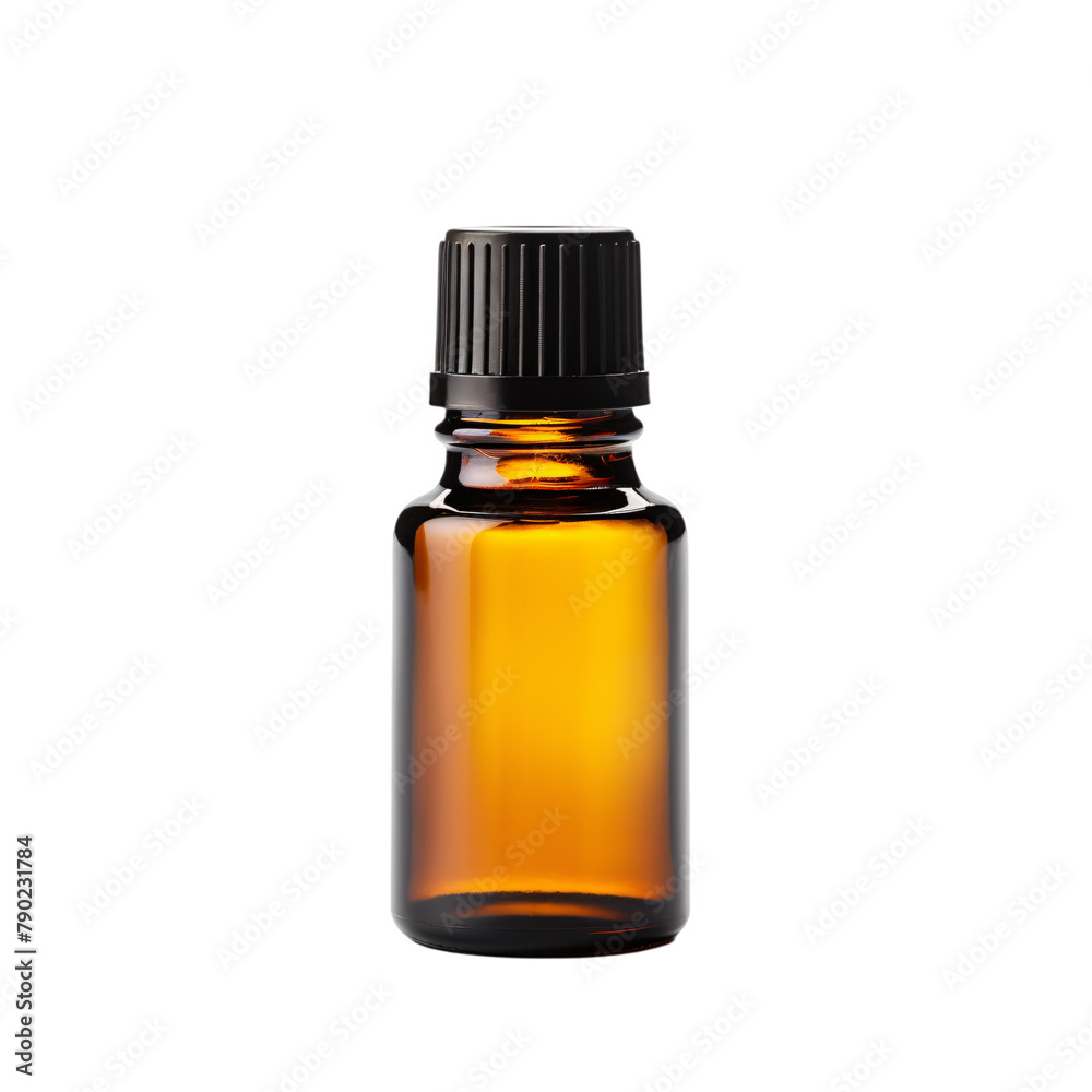An empty 10ml essential oil diffuser blank amber bottle on an isolated background