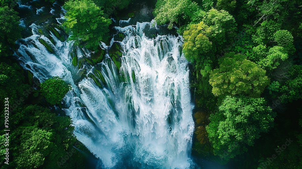 a wonderful landscape of a huge waterfall from a bird's eye view, a picture made by artificial intelligence a wonderful landscape of a huge waterfall from a bird's eye view, a picture made by artificial intelligence