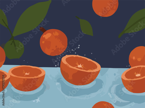 illustration of orange on water.
